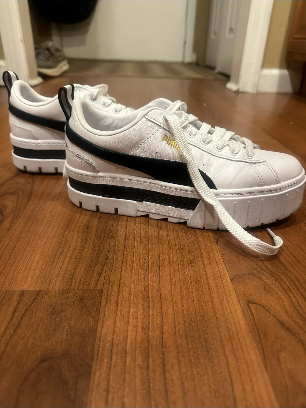 PUMA Mayze Leather Women's White & Black Platform Sneakers